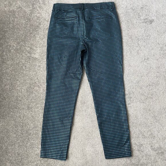 Old Navy Pants Womens 8 Black Metallic Blue Houndstooth Pixie Stretch Shimmer - Picture 10 of 12